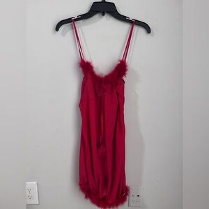 Passion Lounge Red Feather Trim Babydoll Lingerie Size l